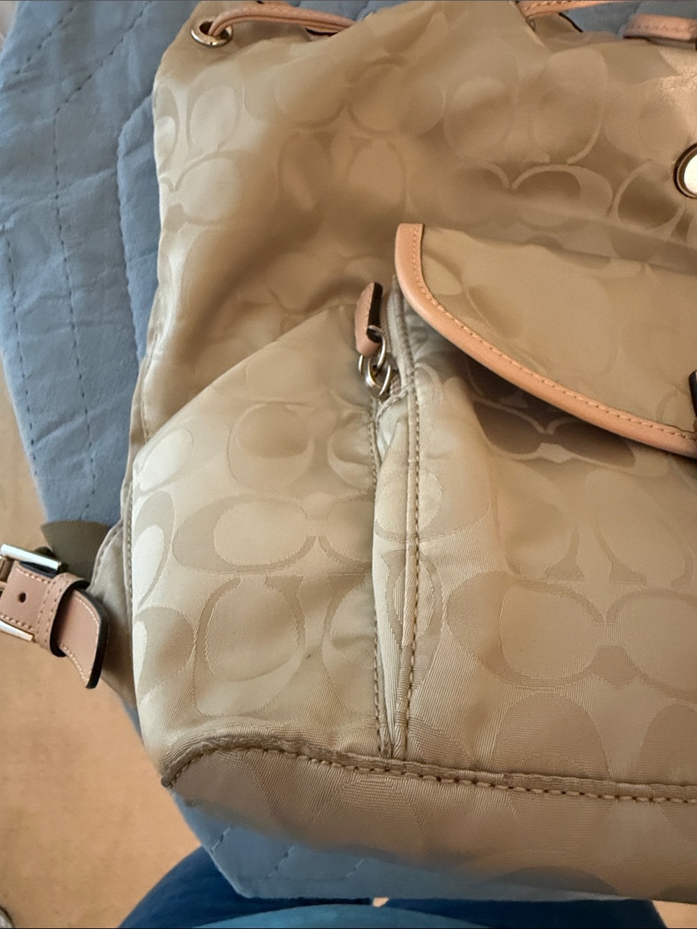 Coach Cream Signature Nylon Backpack with Pink Trim - Picture 11 of 13